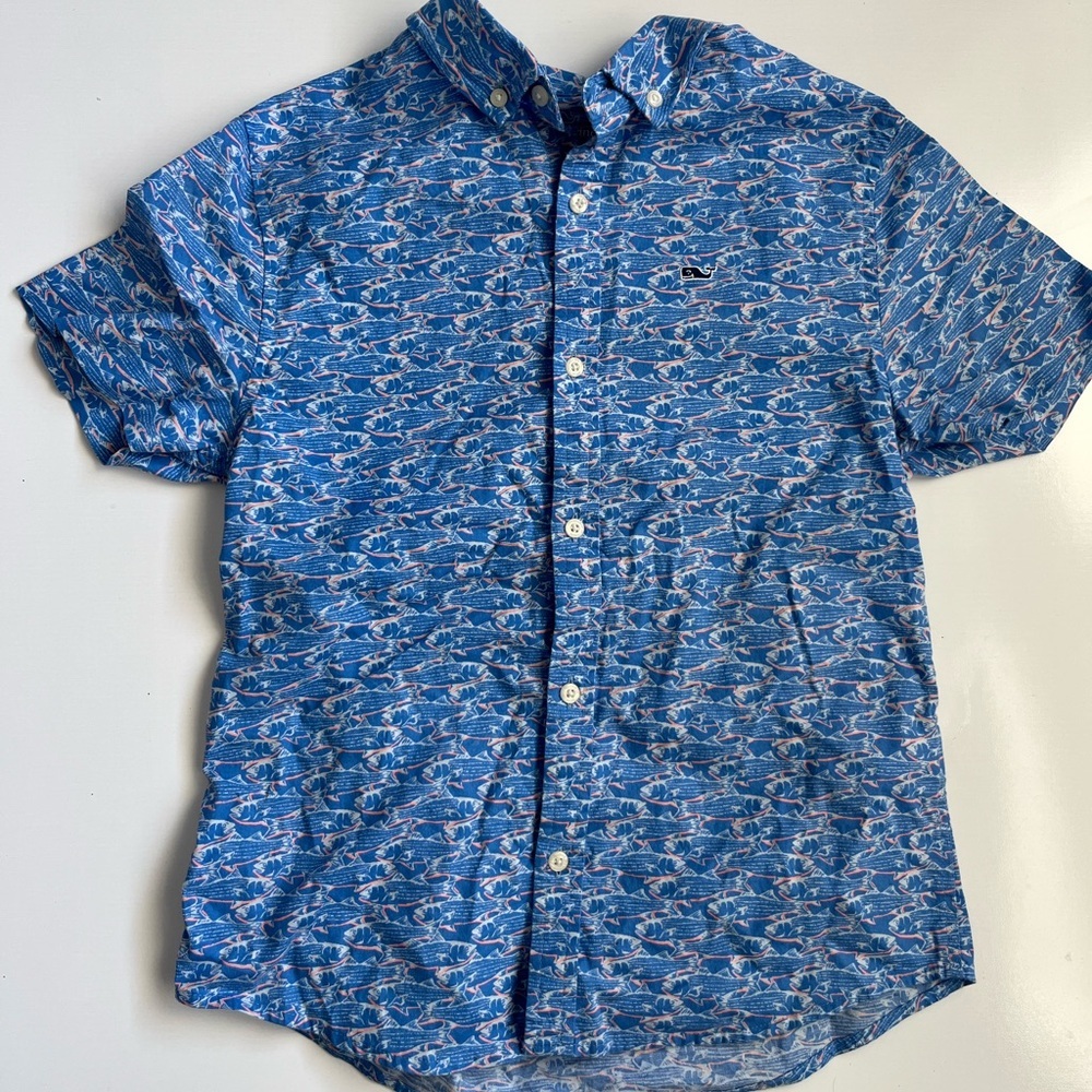 Vineyard Vines Blue Patterned fish Kids Button Down Shirt - Picture 5 of 5